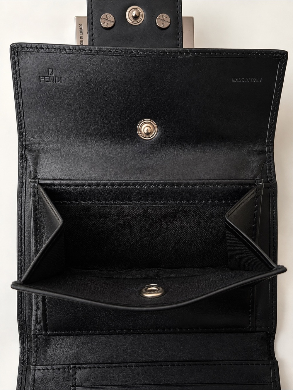 Fendi Vintage Black FF Zucca Trifold Wallet Silver FF Buckle - Picture 6 of 7